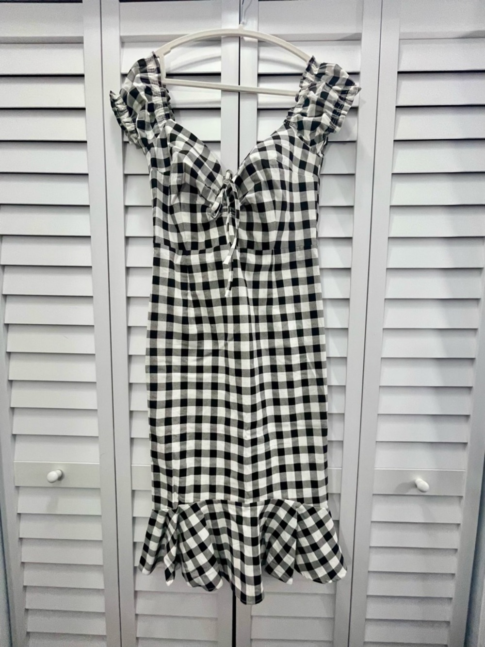 Collectif Vintage Black and White Gingham Tie-Front Ruffle Dress